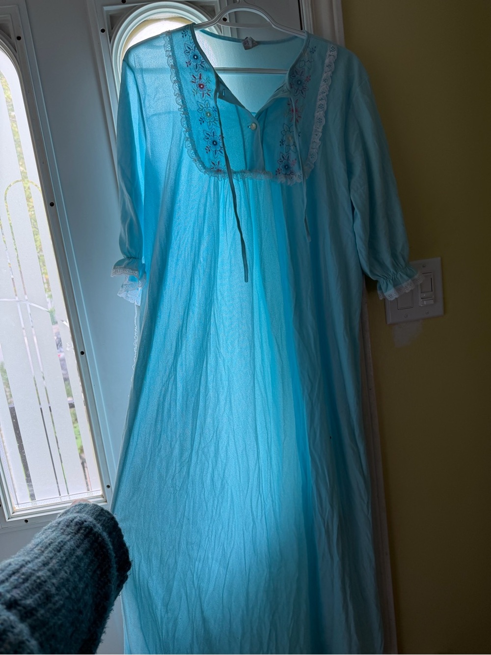 Vintage Turquoise Blue Embroidered Nightgown
